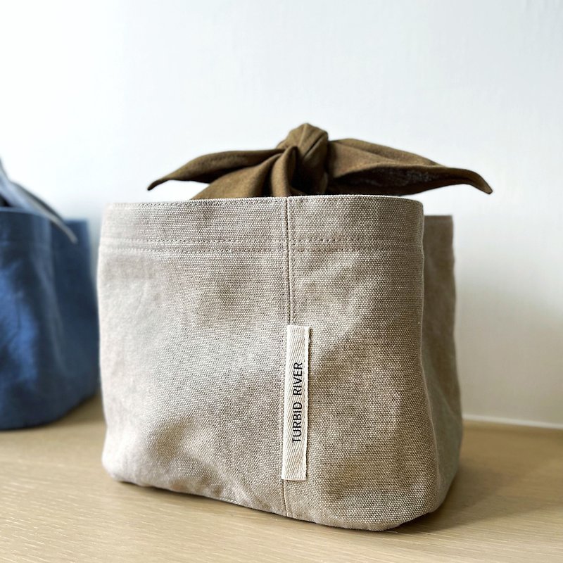 Super Handy Lace-Up Bento Bag | Milk Tea Apricot | Heavyweight Washed Canvas - Handbags & Totes - Cotton & Hemp Khaki