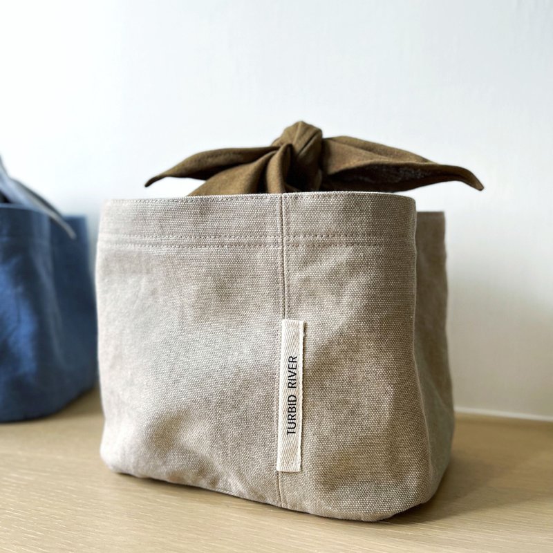 Super Handy Lace-Up Bento Bag | Milk Tea Apricot | Heavyweight Washed Canvas - Handbags & Totes - Cotton & Hemp Khaki