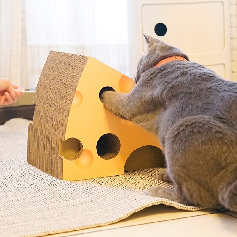チーズパズル猫スクラッチボード-3つの願いが一度に満たされる - キャットタワー・爪とぎ - 紙 イエロー