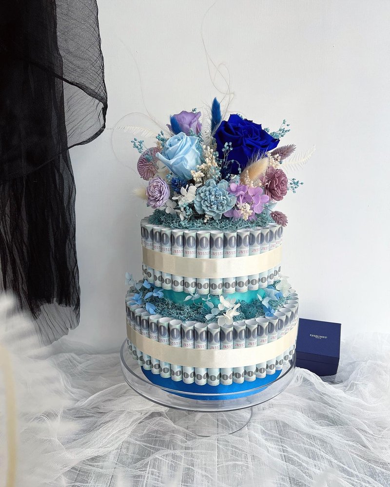 Eden Flower Room Everlasting Blue Rose Dried Flowers Double-layered Banknote Cake Flowers - Dried Flowers & Bouquets - Plants & Flowers Blue