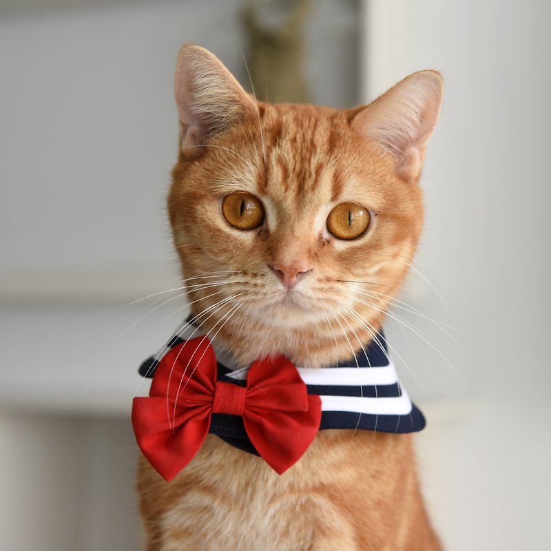 Sailor Scarf  for Puppy,Cat & Rabbit (with 2 interchangeable ties) - ชุดสัตว์เลี้ยง - ผ้าฝ้าย/ผ้าลินิน 