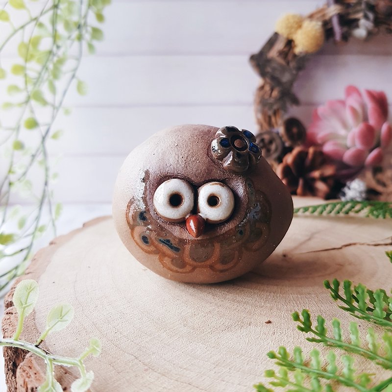 C-19 Owl Pottery Bell│Yoshino Eagle x Office Small Object Pottery Design Bell Cute Gift - Items for Display - Pottery Brown