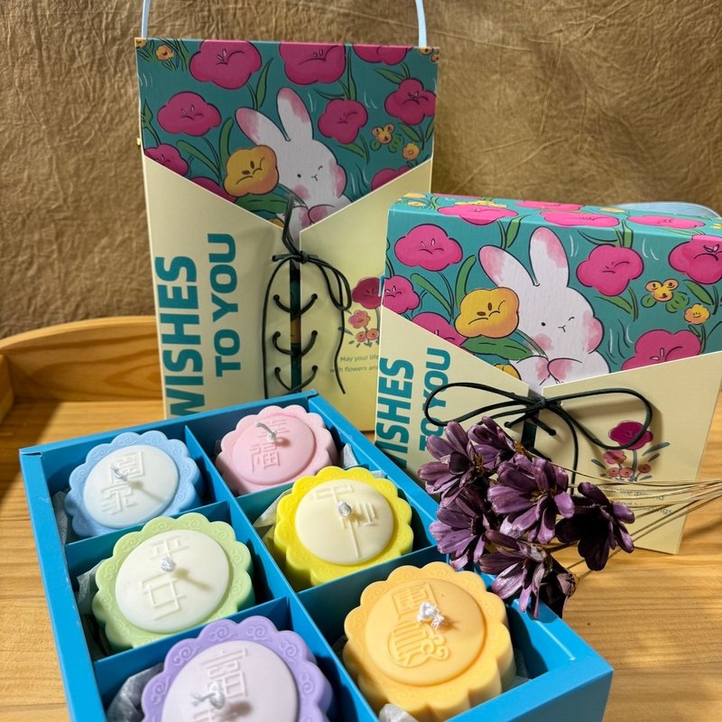 Candle gift box moon cake candle six pieces - เทียน/เชิงเทียน - ขี้ผึ้ง 