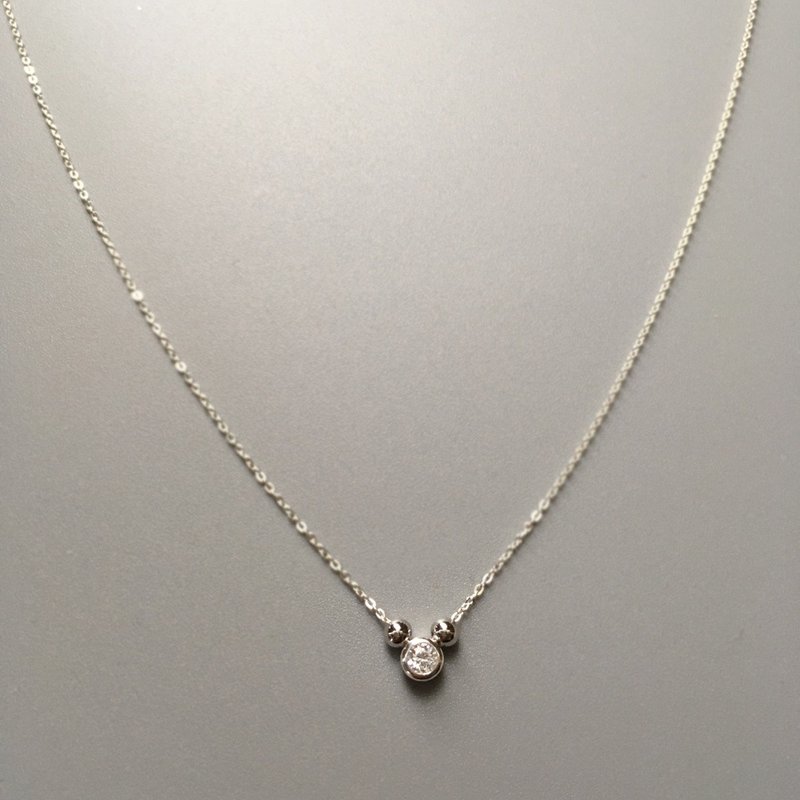 Silver925 CZ Diamond Necklace, April Birthstone , Silver ball Dainty Necklace - Necklaces - Silver White