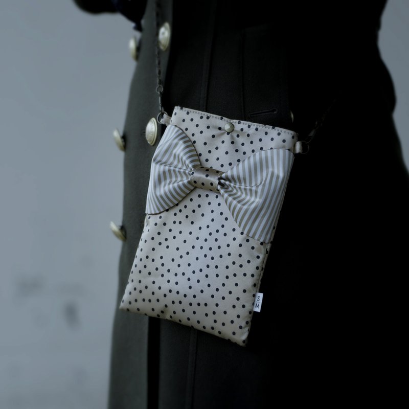 2025年2月26日販売開始_New World Mini Fabric_スマホポシェット_ゴールド水玉×ストライプ - 側背包/斜背包 - 聚酯纖維 金色