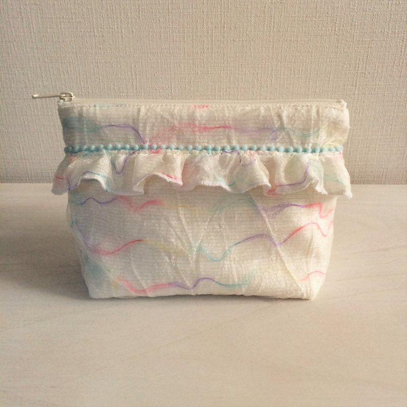 Pom-pom blade rainbow color yarn gusseted pouch white - Toiletry Bags & Pouches - Polyester White
