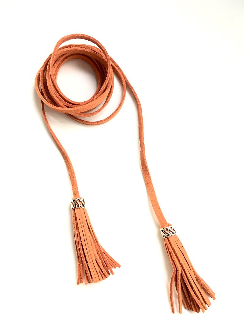橘色繞繩流蘇頸鍊 - 項鍊 - 人造皮革 橘色