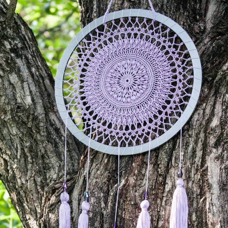 Purple dreamcatcher Wall decor Lavender wall hanging with crystals 手工編織 捕夢網 - 壁貼/牆壁裝飾 - 棉．麻 紫色