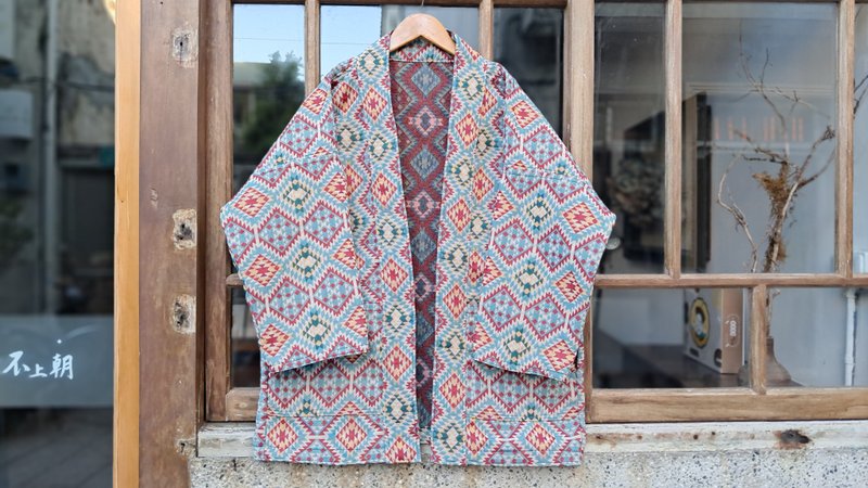 AMIN'S SHINY WORLD Colorful totem geometric all-over jacquard KIMONO series - Women's Casual & Functional Jackets - Cotton & Hemp Multicolor