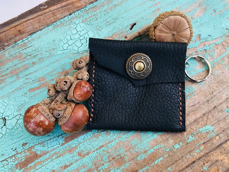 leather coin purse - กระเป๋าใส่เหรียญ - หนังแท้ สีดำ