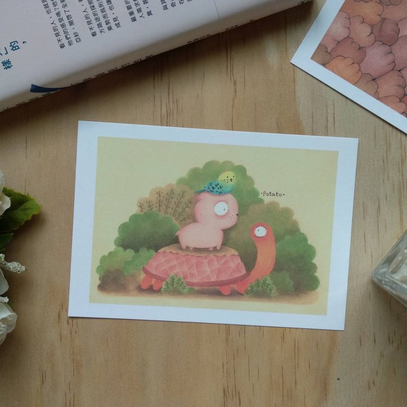 Cute illustration Post Card Potato Doggy Meet Turtle - การ์ด/โปสการ์ด - กระดาษ สีเหลือง