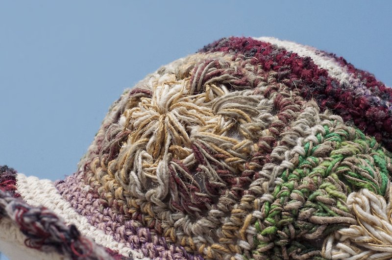 Hand-woven cotton knit cap hat cap Linen straw hat Alpine hat - purple flowers Gradient - หมวก - ผ้าฝ้าย/ผ้าลินิน หลากหลายสี
