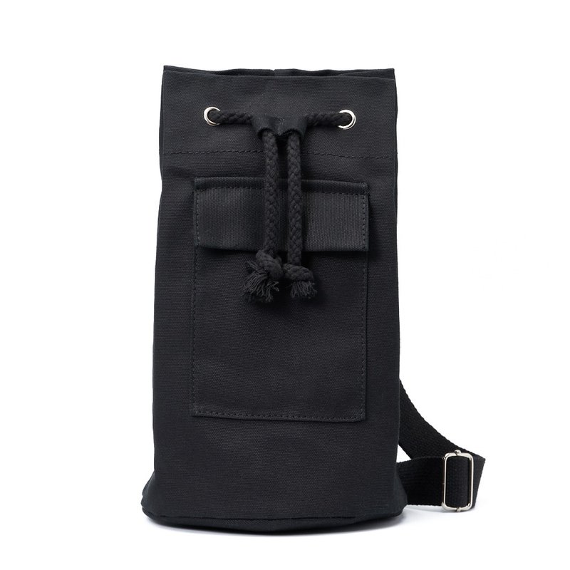 Minimalist black back canvas bucket bag - กระเป๋าถือ - เส้นใยสังเคราะห์ สีดำ