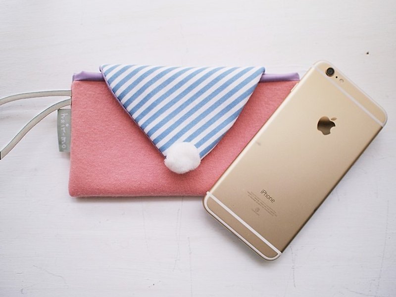 hairmo。條紋馬卡龍手提手機包-橘紅+藍條(手機/行動電源) - 手機殼/手機套 - 紙 粉紅色