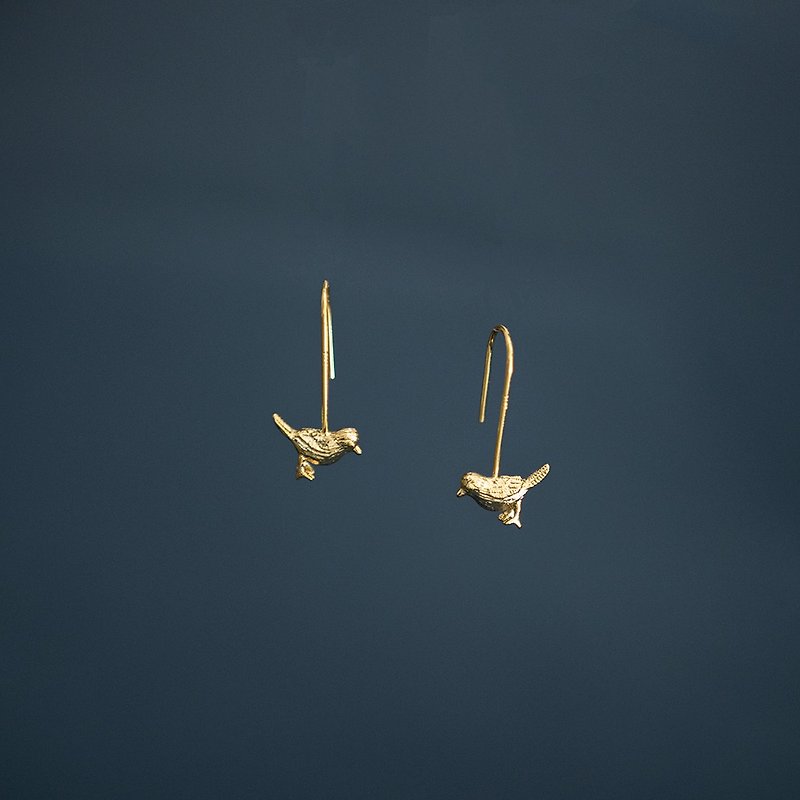 自在系列小鳥喜鵲耳釘簡約精緻通勤鍍金925銀小眾手作設計禮物 - 耳環/耳夾 - 其他材質 