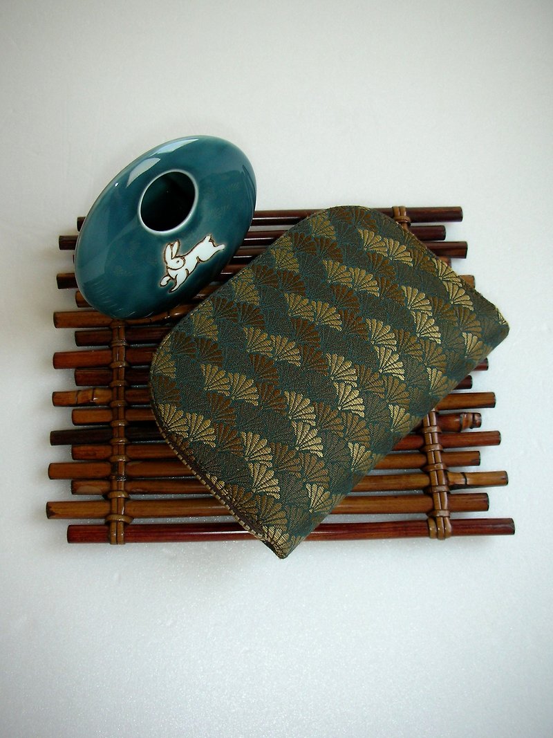 Jingxi Zhen Jin Yi Zheng silk [brocade cracked pine leaf small pattern] - short wallet/wallet/change - Wallets - Silk Brown