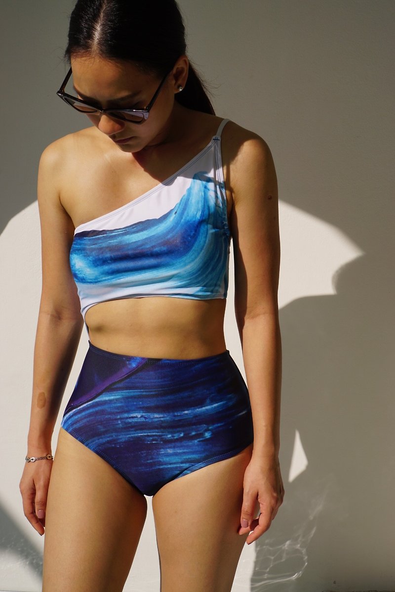 La Mer One Shoulder Swimsuit - Women's Swimwear - Polyester Blue