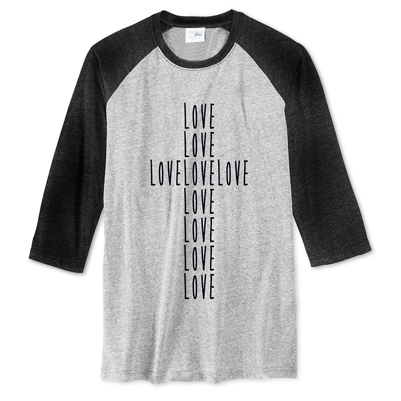LOVE CROSS unisex 3/4 sleeve gray/black t shirt - Women's T-Shirts - Cotton & Hemp Gray