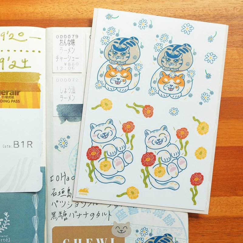 貓與花透明割型貼紙 / 福吉巧吉事吉 - 貼紙 - 塑膠 藍色