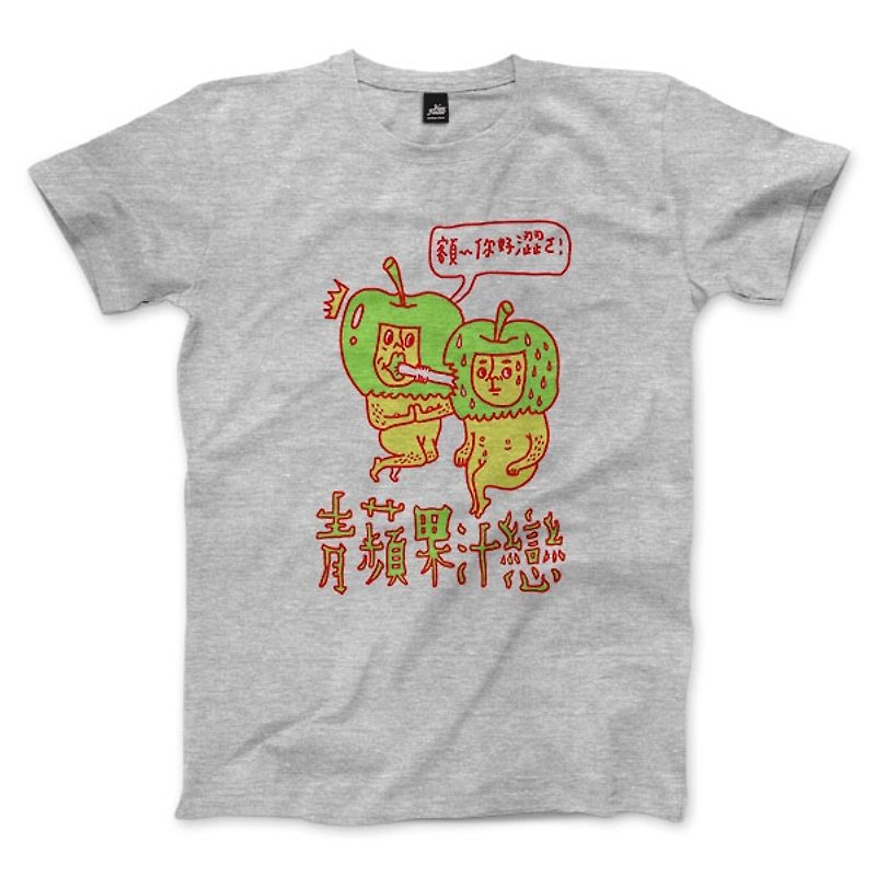 グリーンアップルラブ-グレーのリネン-ニュートラルなTシャツ - Tシャツ メンズ - コットン・麻 グレー