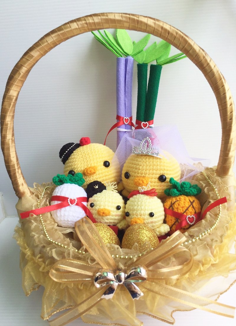 chuchu hand-made cute Q version lead chicken white gauze crown (golden basket) - Items for Display - Other Materials Gold