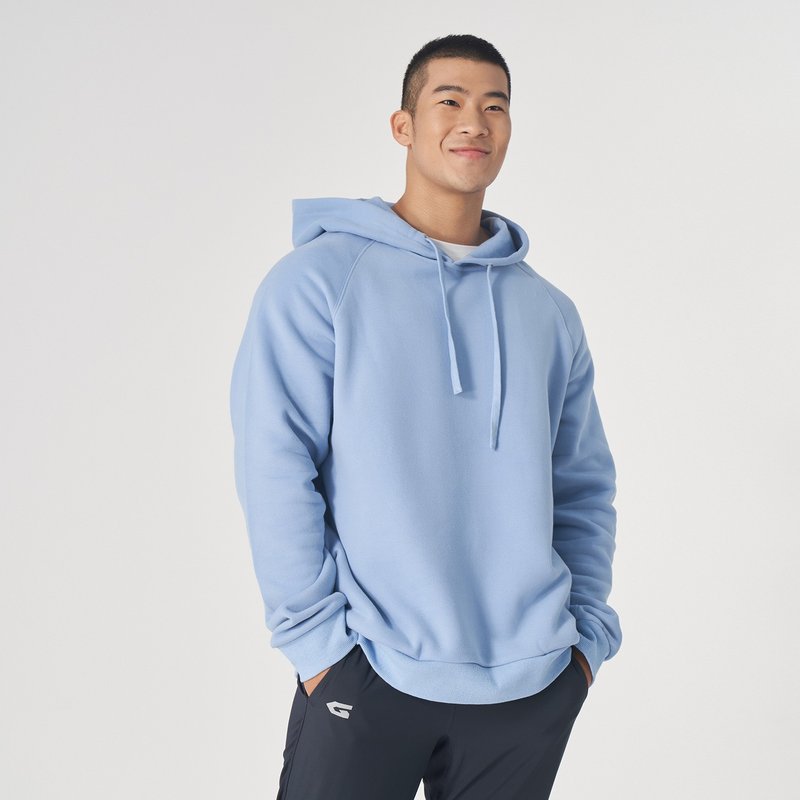 【GLADE.】Persistence Thick Brushed Long Sleeve Hooded Men's Top (Light Blue) - ชุดกีฬาผู้ชาย - ผ้าฝ้าย/ผ้าลินิน สีน้ำเงิน