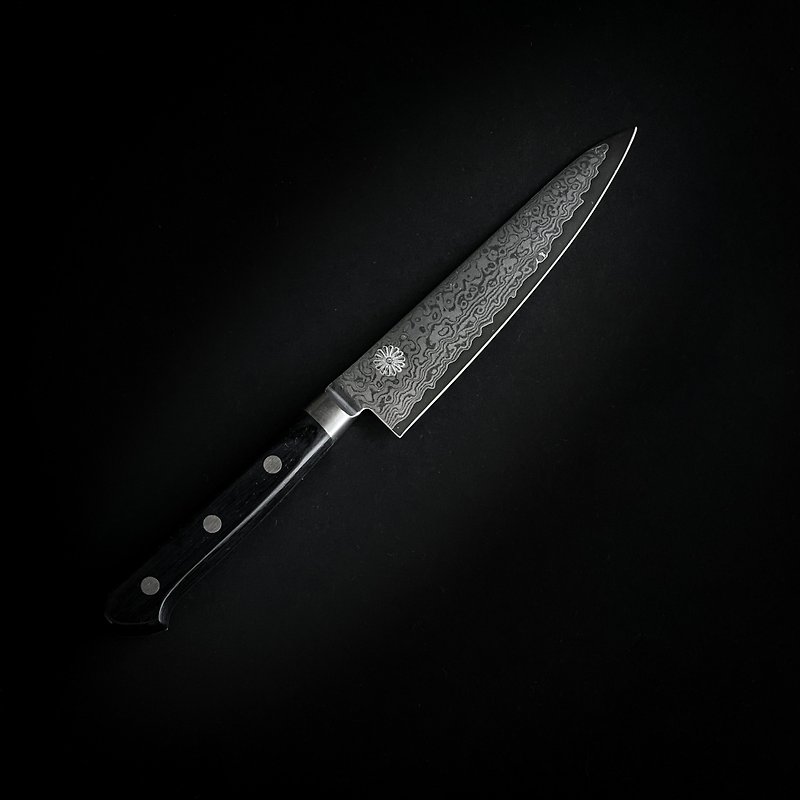 不鏽鋼 菜刀/刀架 銀色 - STRATUS Petty刀-大马士革VG10不锈钢镜面抛光日本黑铆钉手柄 13.