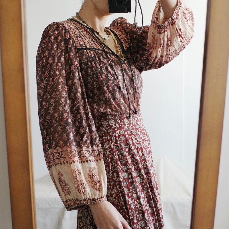 嬉皮逸品 Vintage 70s India blouse 印度蓋印薄棉上衣 - 女上衣/長袖上衣 - 棉．麻 