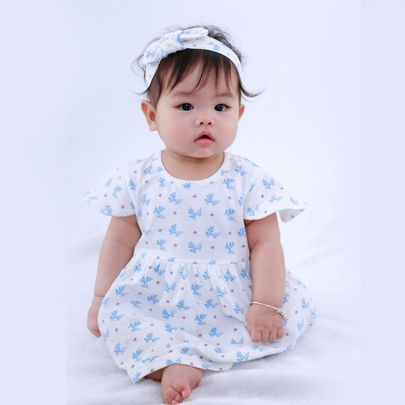 [Deux Filles Organic Cotton] Baby dress bag fart clothing / jumpsuit March to June (blue leaves) - Onesies - Cotton & Hemp Blue