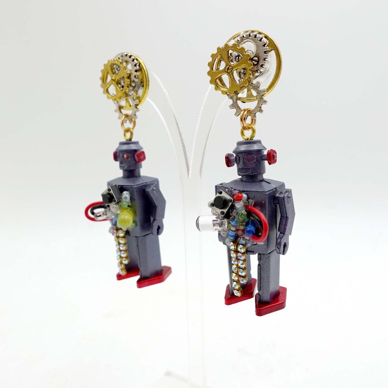 TIMBEE LO Handmade Explosive Robot Earring Gear Earring Nostalgic Robot - Earrings & Clip-ons - Plastic Multicolor