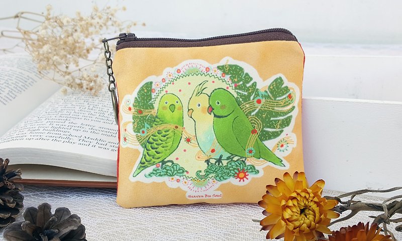 <Mystery of Life> Parrot's chorus small coin purse storage ticket card illustration - Coin Purses - Polyester Orange