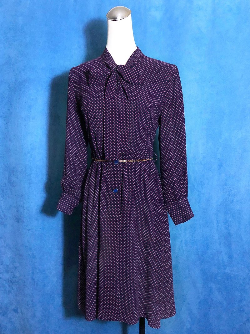 Little bow tie long sleeve vintage dress / abroad bring back VINTAGE - One Piece Dresses - Polyester Blue