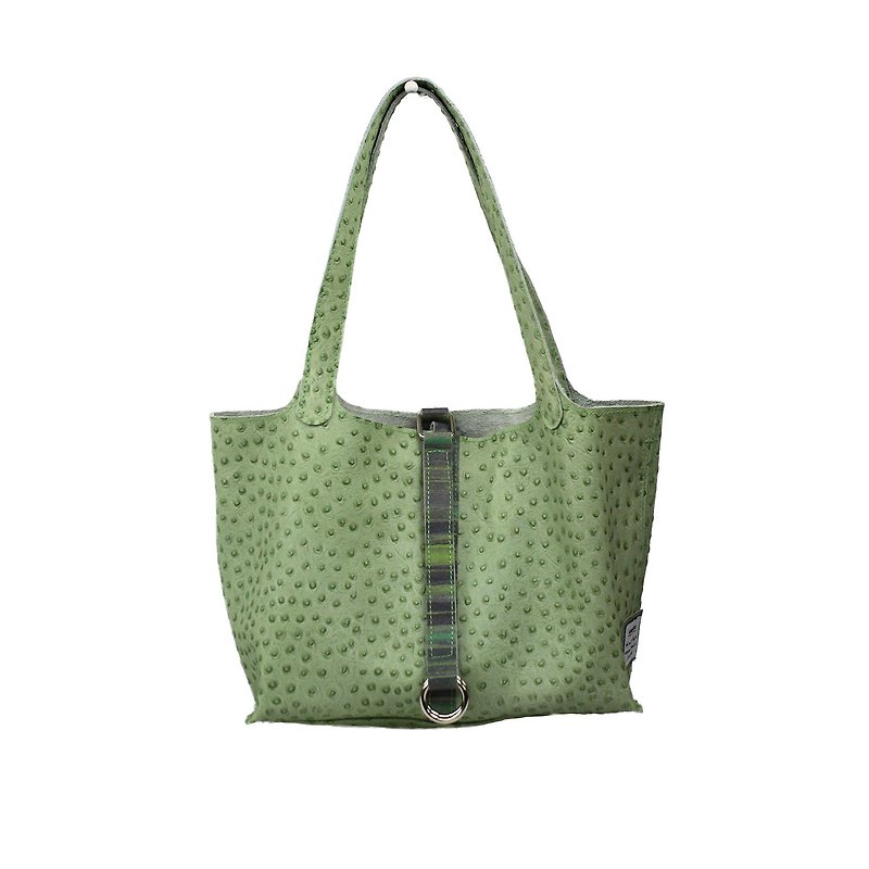 AMINAH-Green ostrich embossed leather handbag【Art.202】 - Handbags & Totes - Genuine Leather Green