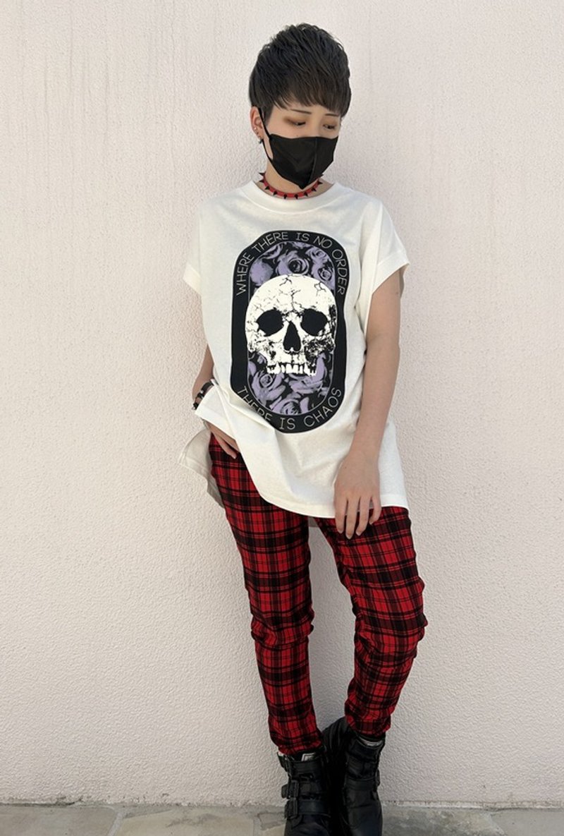 Skull rose sleeveless T-shirt/white/F size/hellcatpunks/hcp-t-0216 - Women's T-Shirts - Cotton & Hemp White