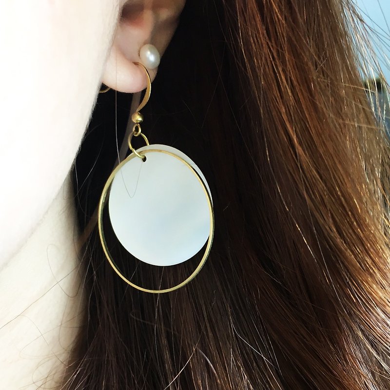Clip-on can be changed - Bronze chubby geometric earrings - a single - Earrings & Clip-ons - Other Metals White