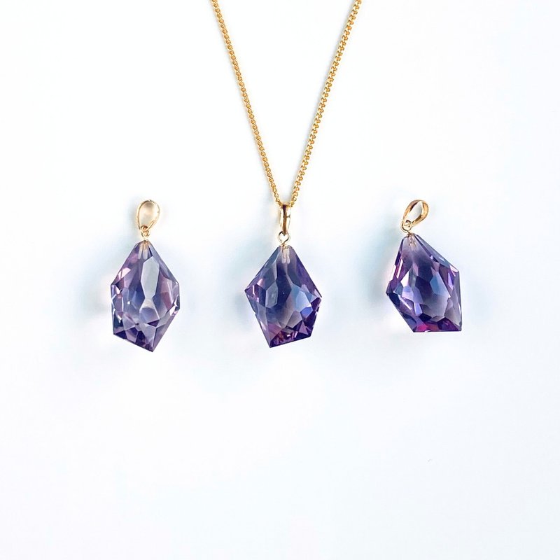 Random cut amethyst/purple crystal K18 K18GP natural stone pendant necklace - Variation M - สร้อยคอ - หิน สีม่วง