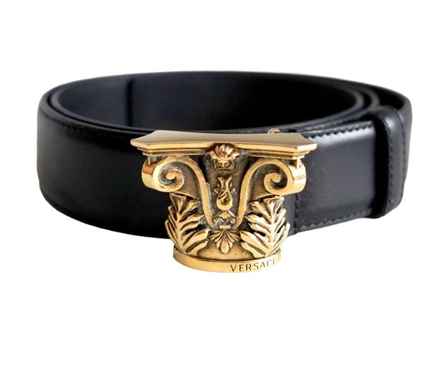 VERSACE ブラックレザーベルト ゴールドバックル 新品イタリア製VERSACEブラックゴールドバックルジャイアント