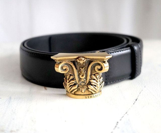 Brand new Italian VERSACE black gold buckle giant Roman column