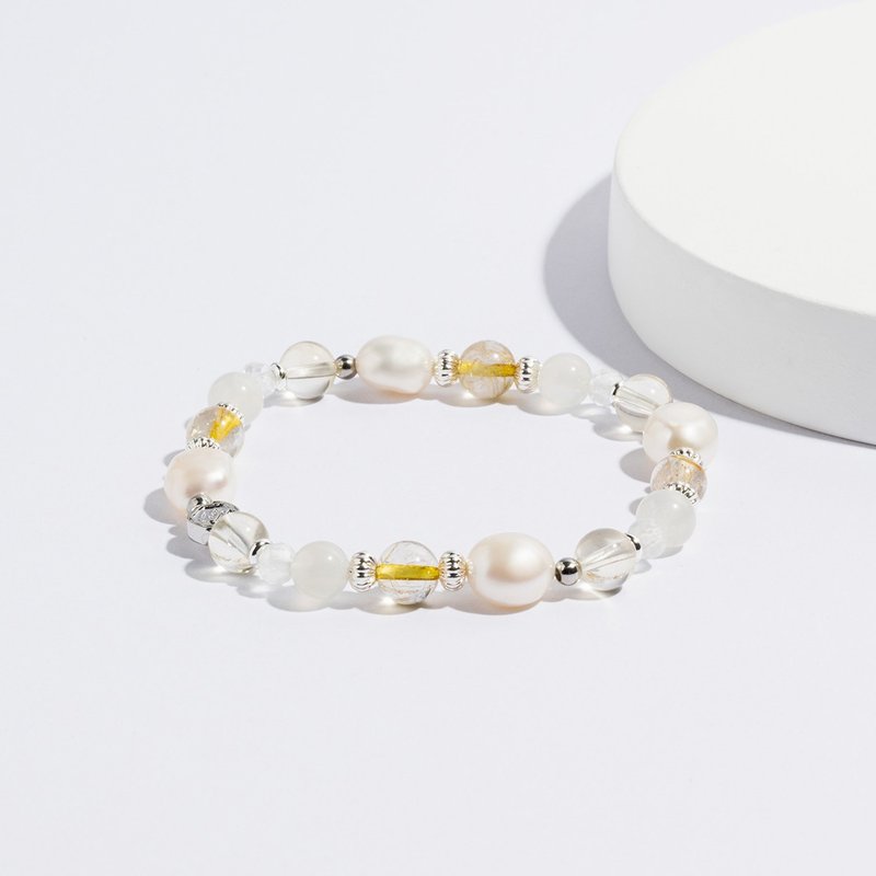 (Lucky) Pick up light | Blonde citrine, moonstone, white crystal pearls | crystal bracelet - Bracelets - Crystal Yellow