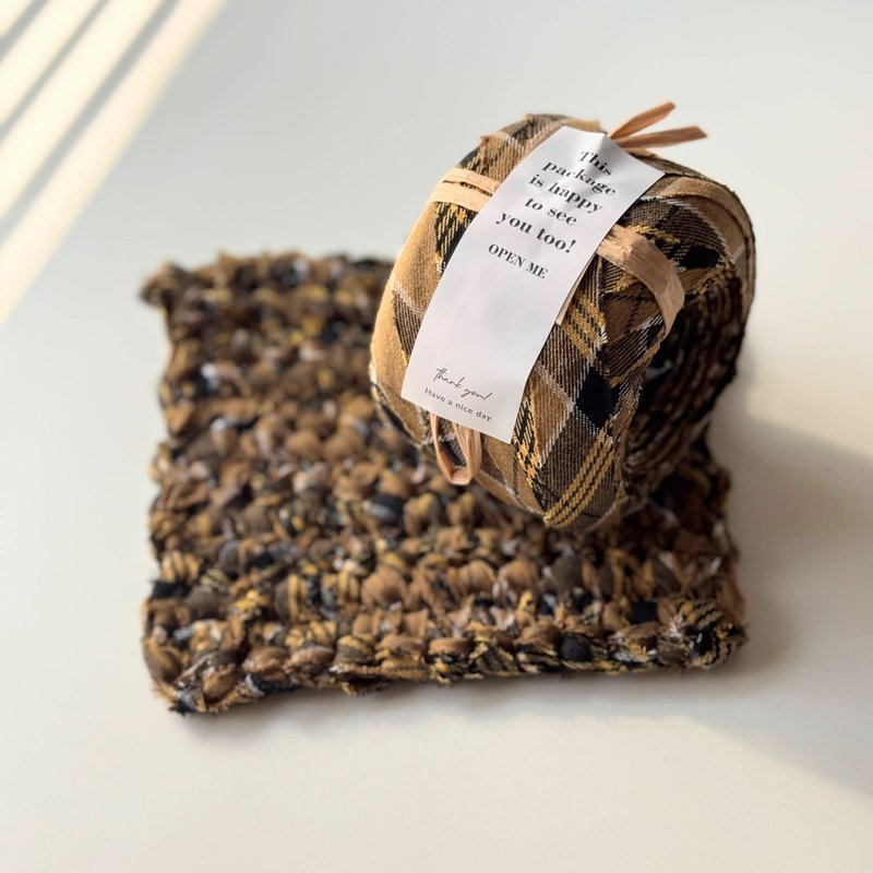 升級再造的織物紗線  蘇格蘭格紋芥末黃 M - 編織/刺繡/羊毛氈/縫紉 - 聚酯纖維 卡其色