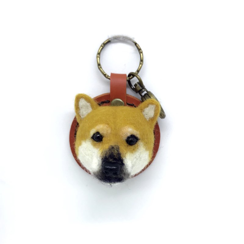 Shiba Inu felt __ Leather key ring - ที่ห้อยกุญแจ - ขนแกะ สีส้ม