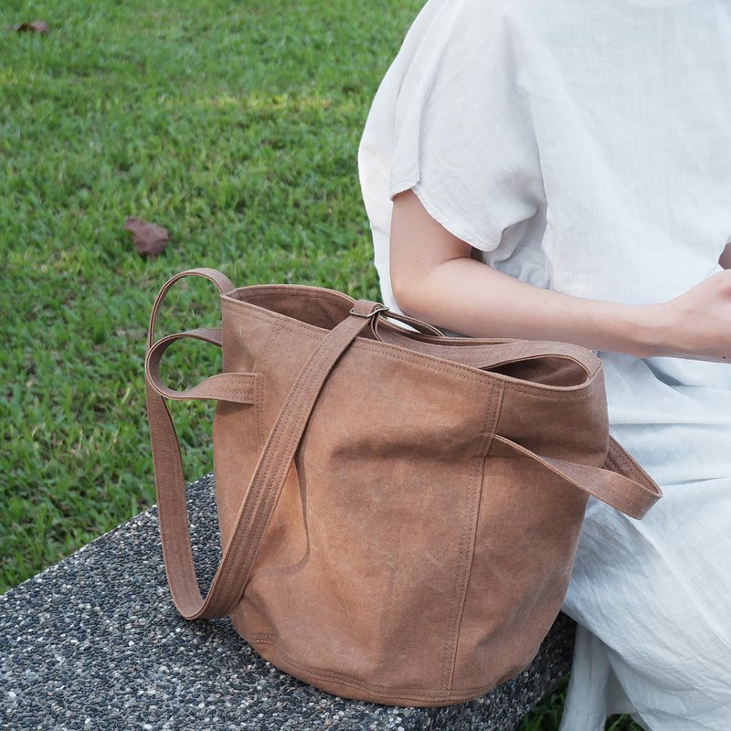 Bucket of Scorched Stone Backpack Stonewashed Canvas - Messenger Bags & Sling Bags - Cotton & Hemp Brown