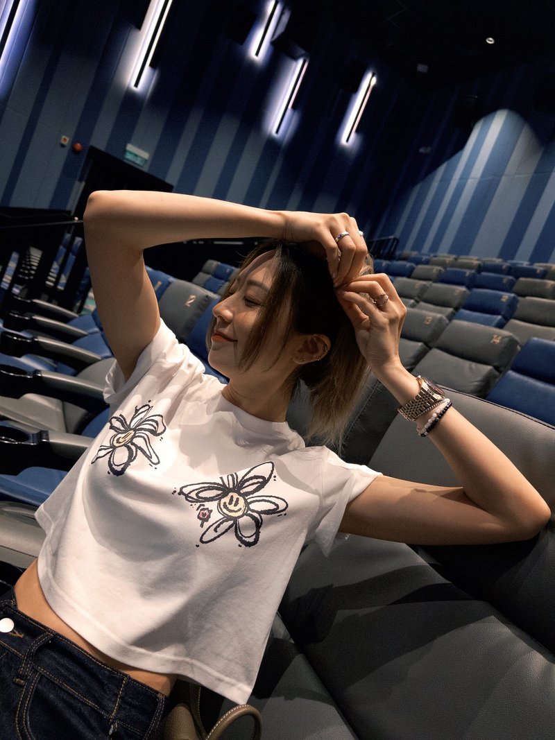 Go Doodle Crop Tee - 女 T 恤 - 棉．麻 白色