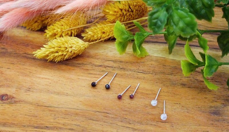 // small match / natural stone pure silver ear needle - Earrings & Clip-ons - Other Metals White