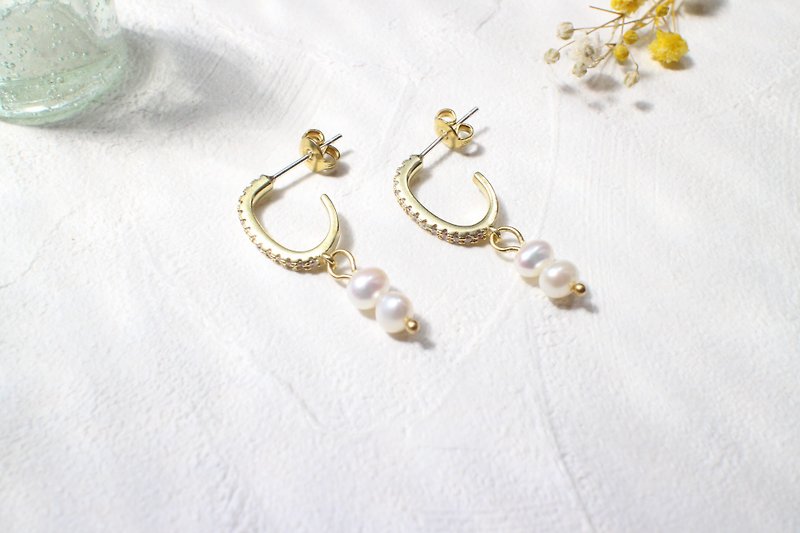 Moon light-zircon earrings - Earrings & Clip-ons - Copper & Brass Multicolor