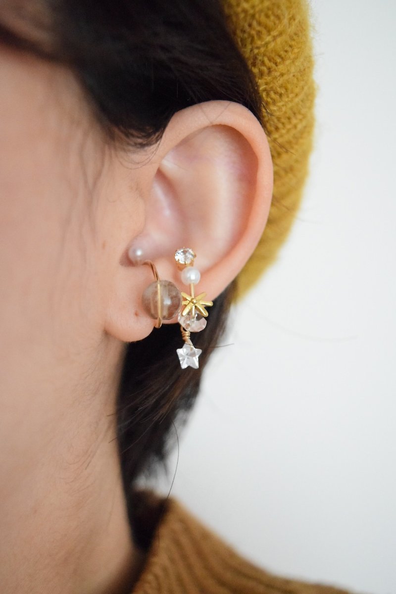 14K gold filled earcuff【one ear】 - กระดุมข้อมือ - หิน สีนำ้ตาล