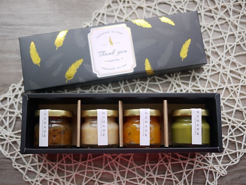 La Santé French Handmade Jam - 抺 Tea Edition Small Jam Gift Box 4 Canned Black Gold Feather Special Edition - Jams & Spreads - Fresh Ingredients Black