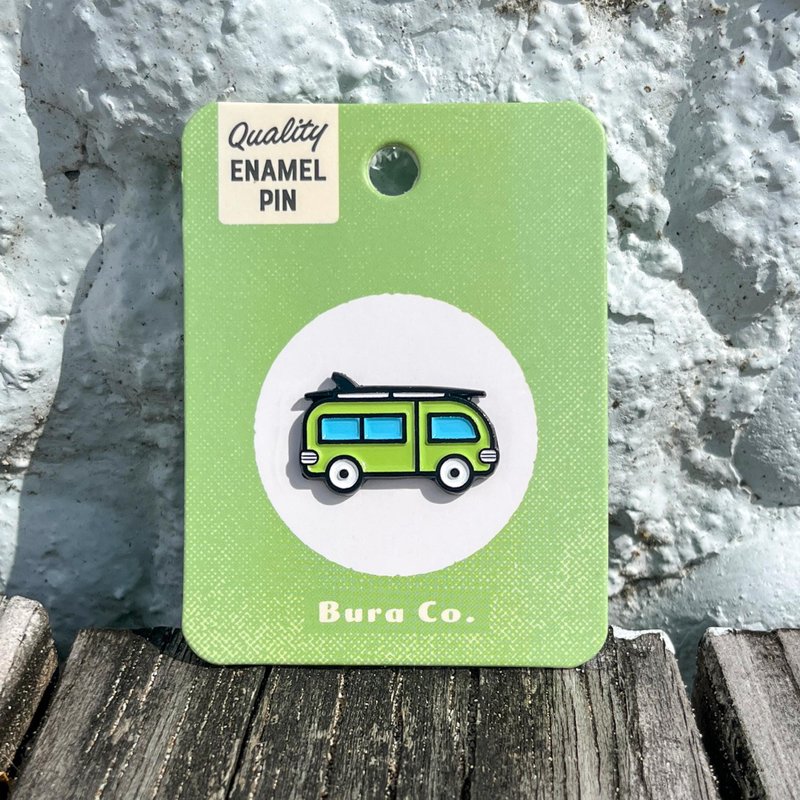 Surfer Camper Van Life Enamel Pin Brooch Badge - เข็มกลัด - วัตถุเคลือบ สีเขียว