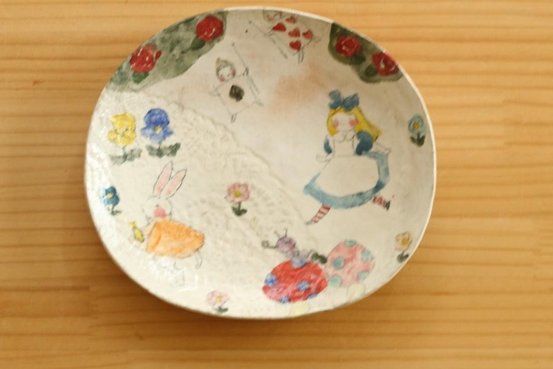 ※受注制作　粉引き不思議の国のアリスオーバル皿。 - 小皿 - 陶器 レッド