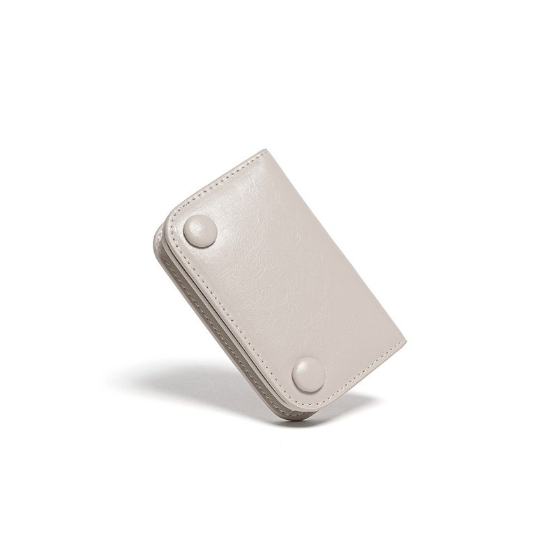 DOT Compact Keyring Card Wallets warm gray - 錢包/皮夾/長短夾 - 真皮 灰色